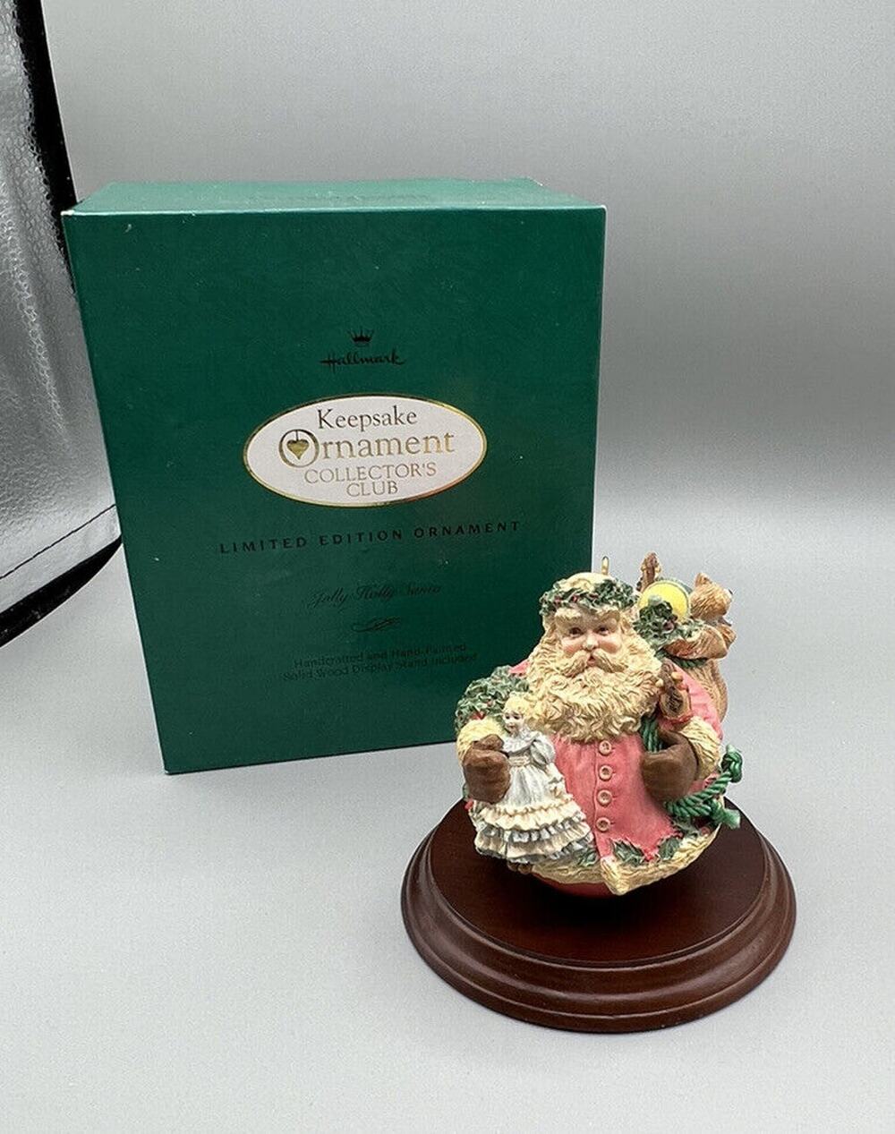 Hallmark Keepsake Club Edition Limited Ed. Wood Base Jolly Holly Santa 1994